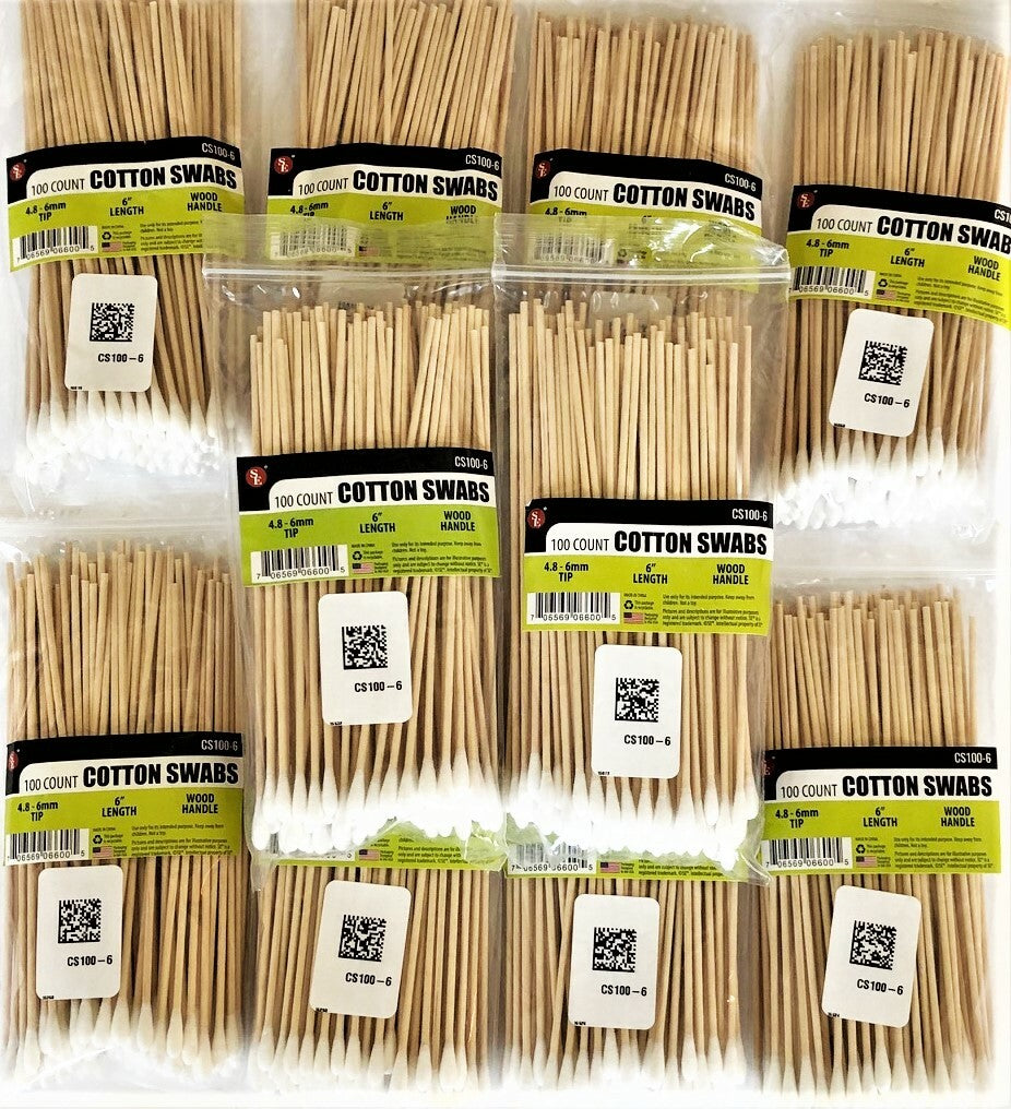 Industrial Cotton Swabs 6 Inch with Wooden Handle for Cleaning & Detailing