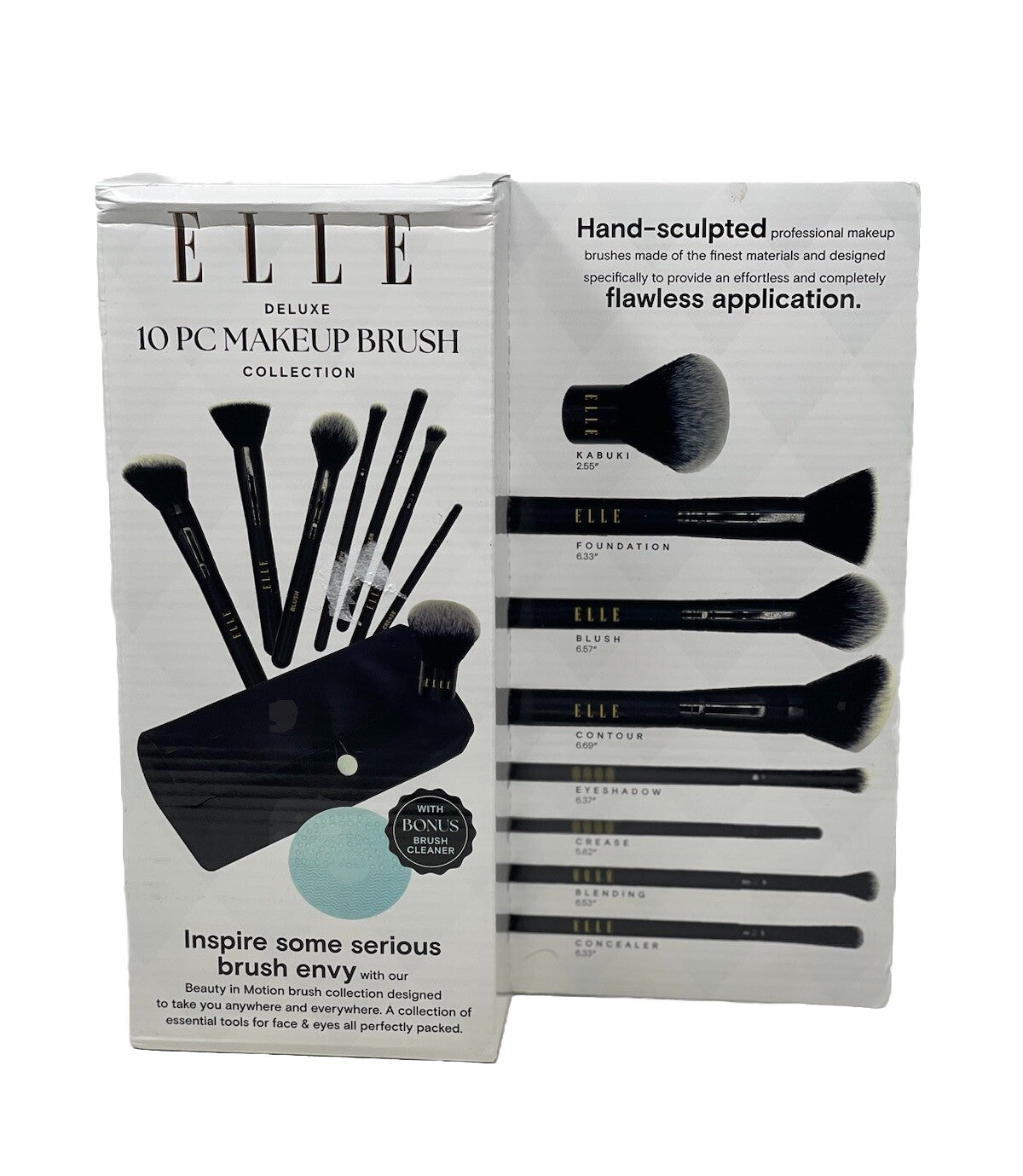 Elle Deluxe 10 Piece Makeup Brush Set with Carrying Pouch - New