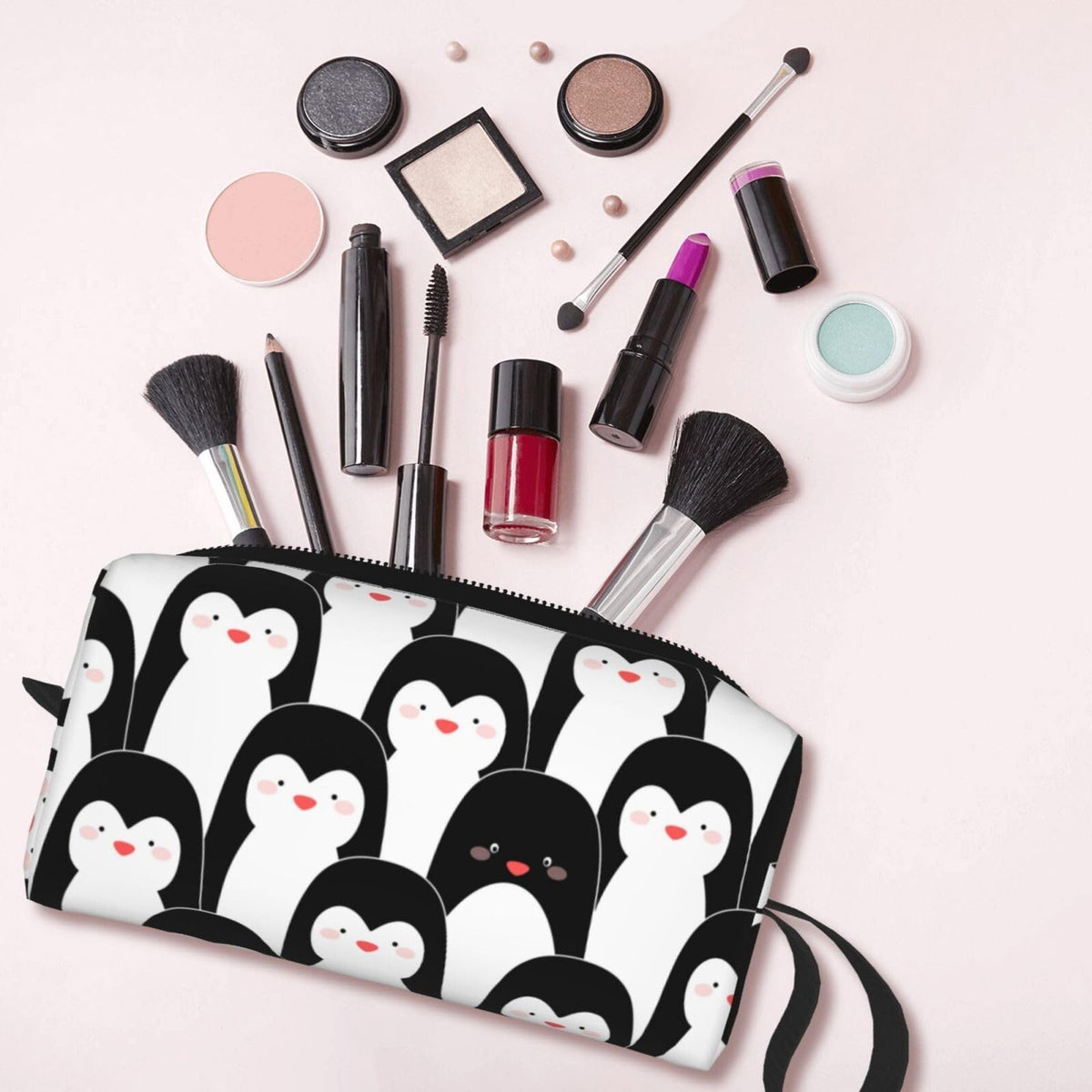 Cute Penguin Makeup Bag Organizer Small Cosmetic Travel Pouch with Handle