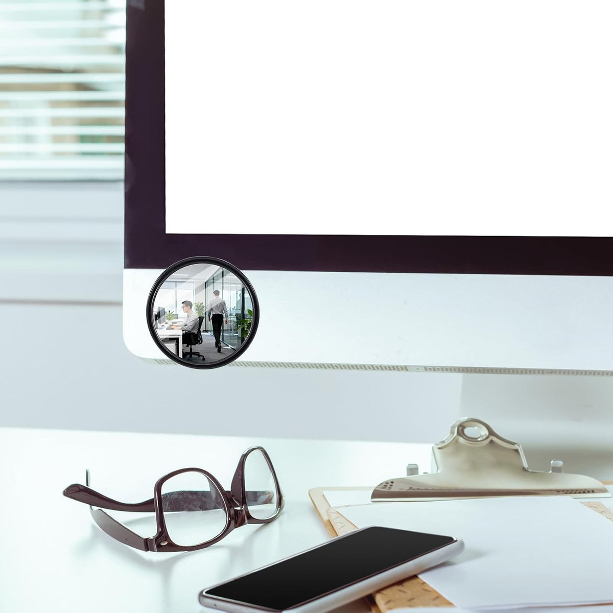 Adjustable Convex Office Desk Cubicle Mirrors - Set of 2, Stick-On Rear View