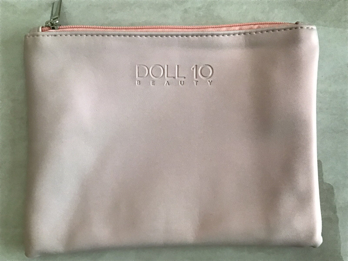 Doll 10 Cosmetic Bag - Light Pink Zippered Makeup Pouch with Peach Lining