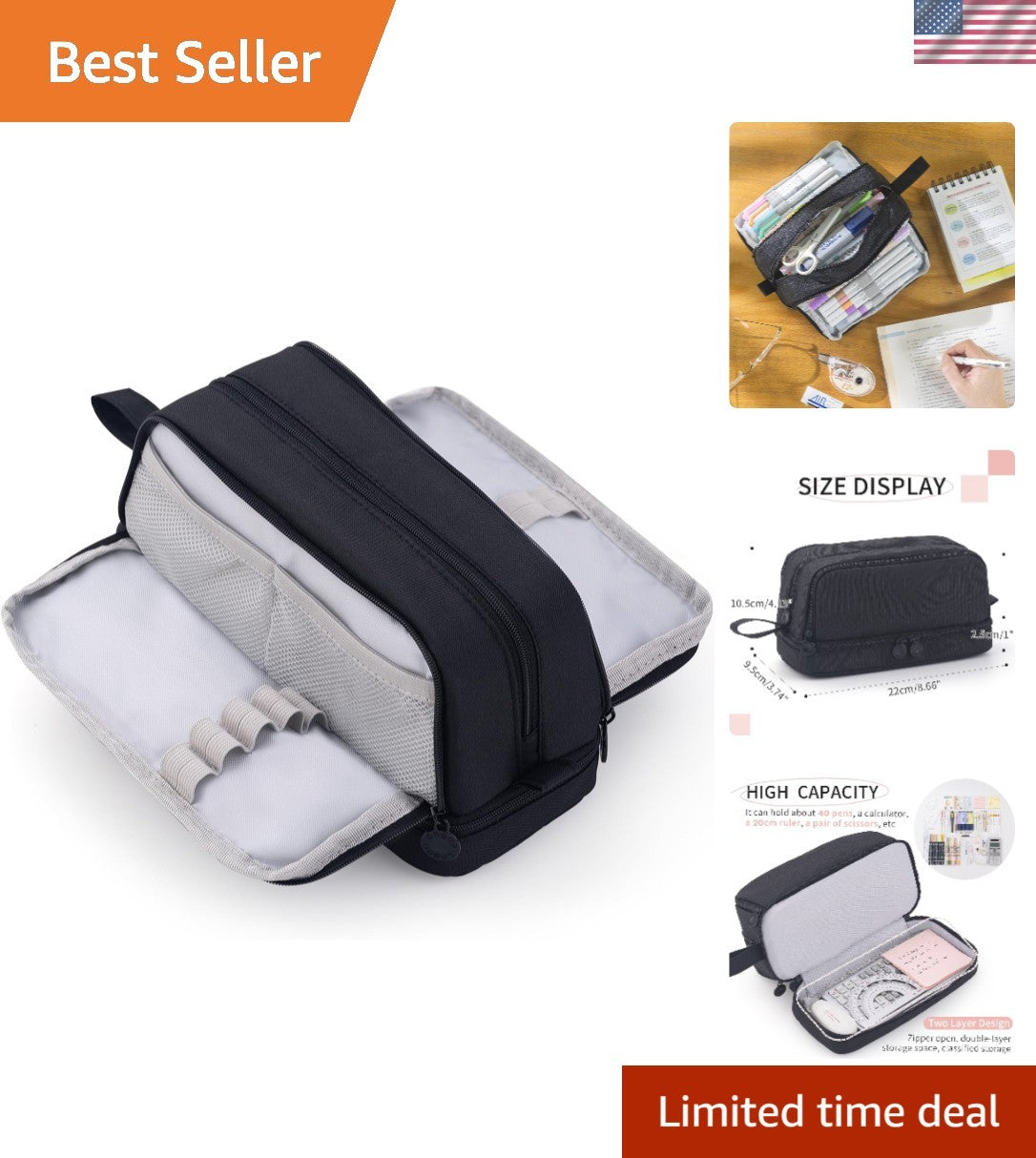 Multi-Compartment Pencil Case - 4 Slots for School & Office Supplies