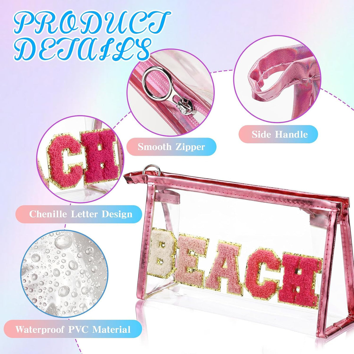 6-Pack Clear Waterproof Cosmetic Travel Pouch Organizer for Women