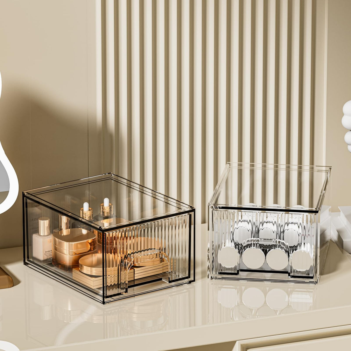 2 Pack Clear Stackable Cosmetic Organizer Acrylic Drawer Storage Bins