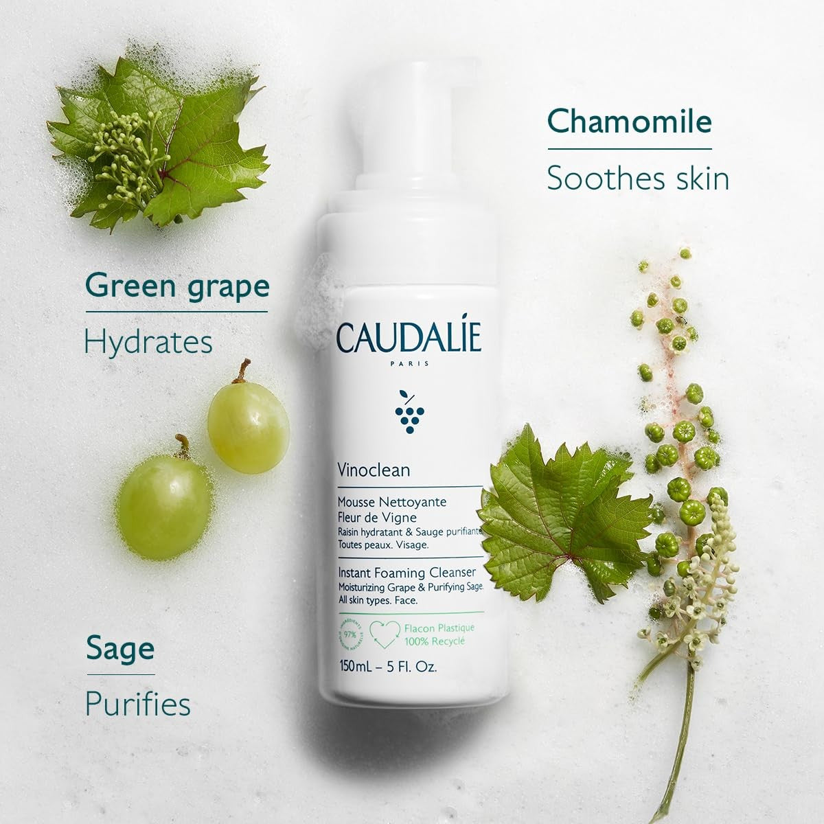 Facial Cleanser for All Skin Types - Caudalie Vinoclean Instant Foaming 50ml