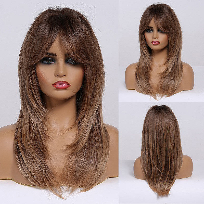 Long Layer Ombre Brown Blonde Wigs for Women with Bangs - Comfortable & Natural Look