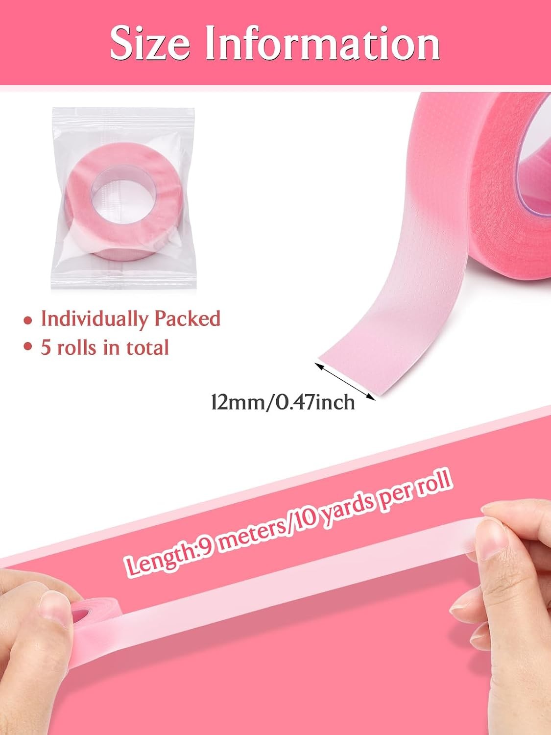 Breathable Pink Lash Tape Rolls - 5 Pack, 9 Meter/10 Yard for Eyelash Extensions