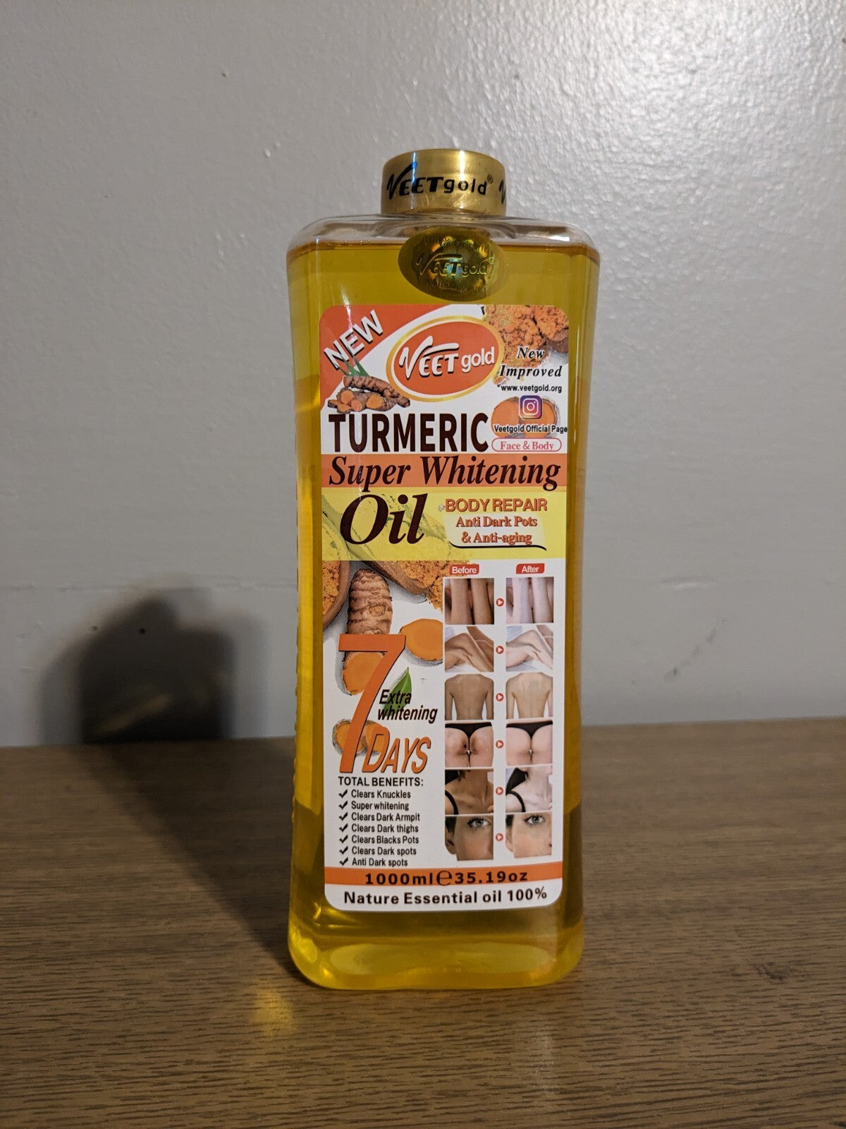 Veet Gold Turmeric Body Oil 1000ml - Skin Whitening & Nourishing
