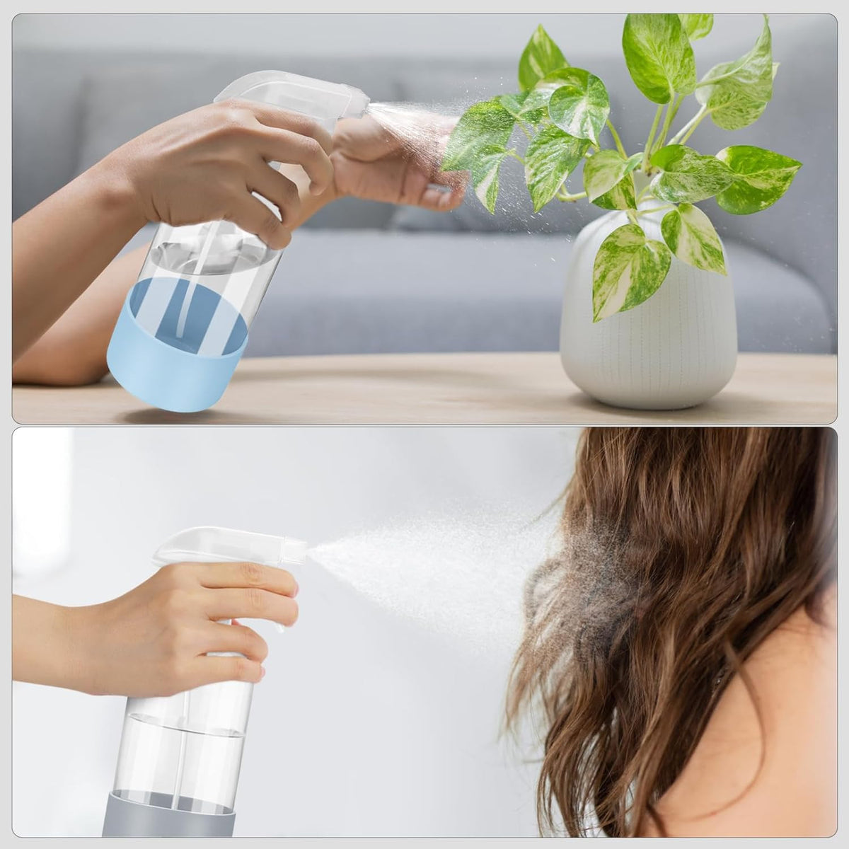 16 oz Glass Spray Bottles 2-Pack with Silicone Sleeve & Adjustable Nozzle