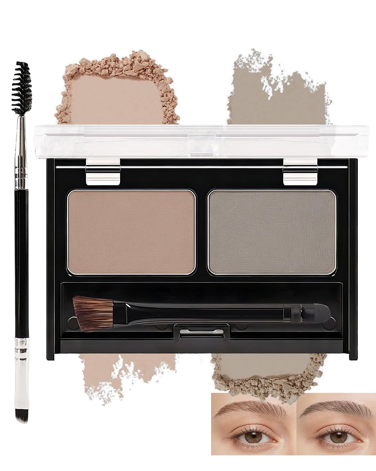 Waterproof Eyebrow Powder Palette - Light Brown and Grey for Natural, Long-Lasting Brows