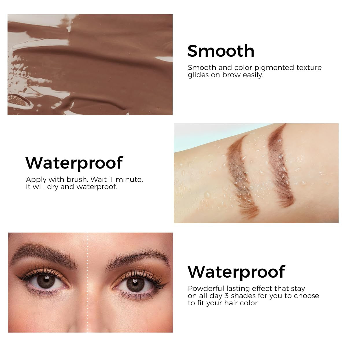 Long Lasting Waterproof Eyebrow Gel - Smudge-Proof Brow Makeup, 24H Wear