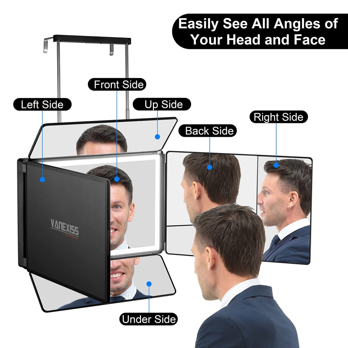 Rechargeable 5-Way Mirror for Hair Cutting & Styling with LED Light