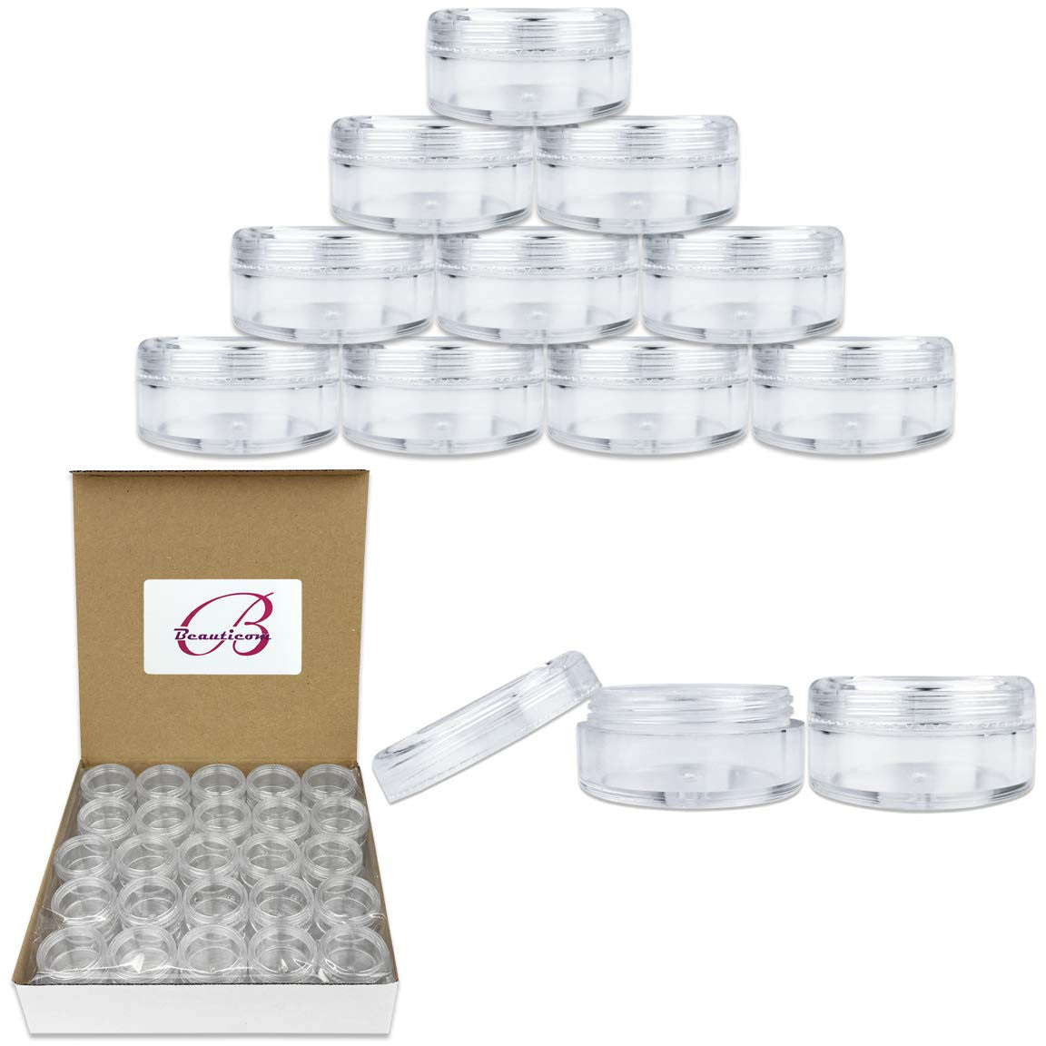 50 Clear Acrylic Reusable Cosmetic Jars 5ml - Small Round Storage Containers