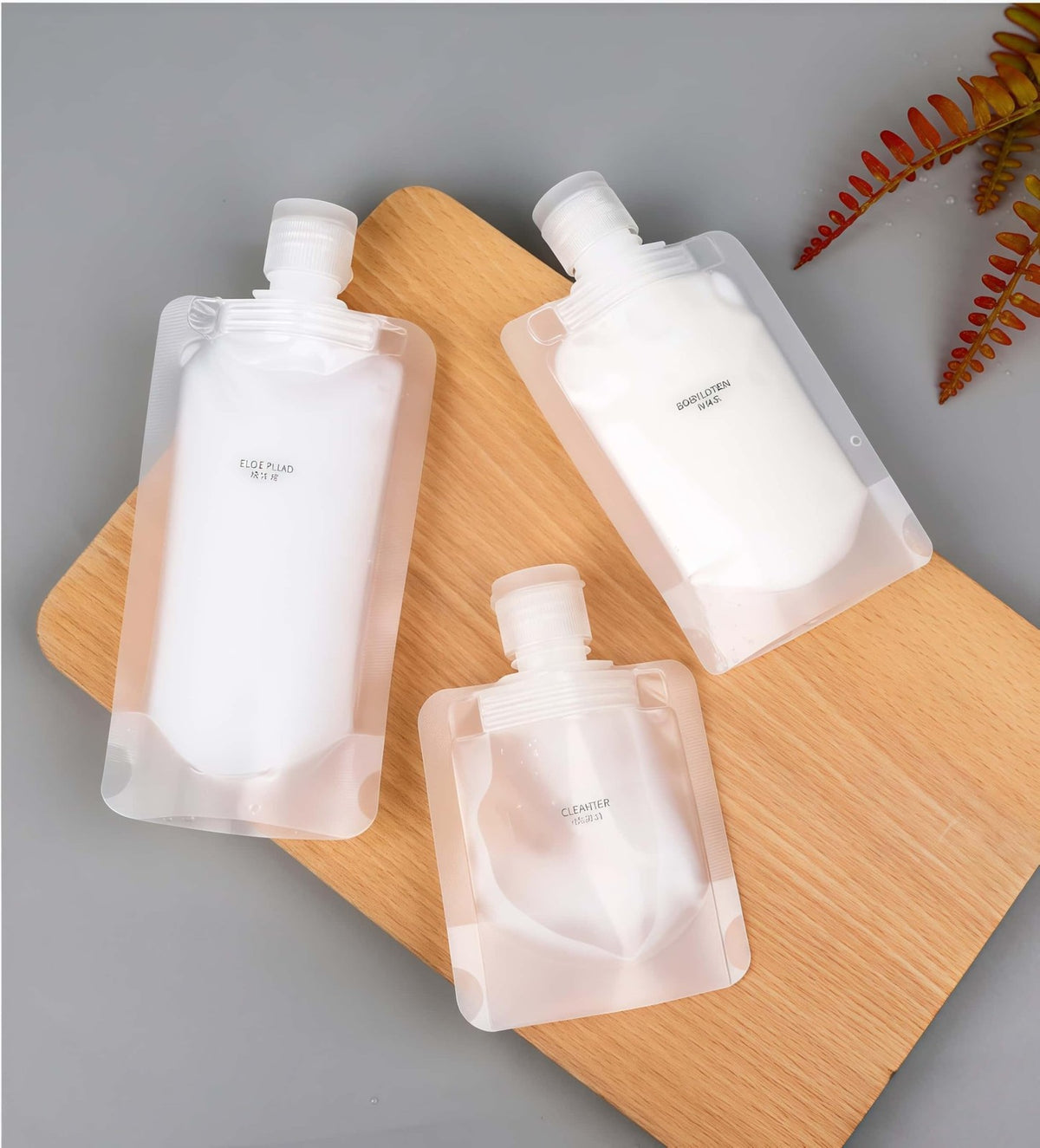 Travel Toiletry Containers Set - Refillable 100ML Stand Up Pouchs for Liquids