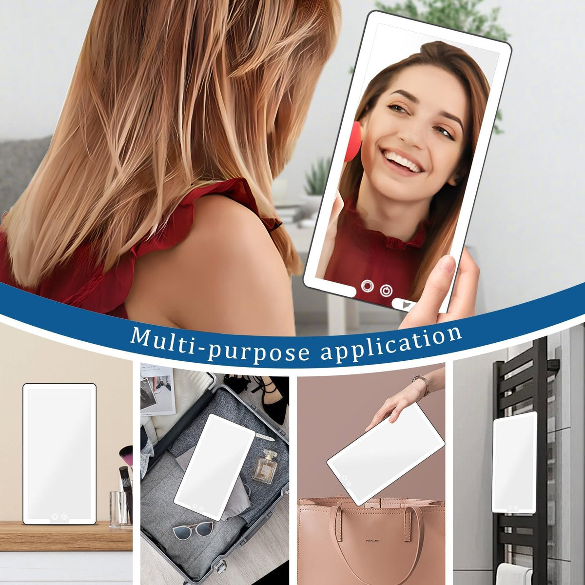 LED Car Sun Visor Vanity Mirror with Dimmable Light - Large Interior Makeup Mirror