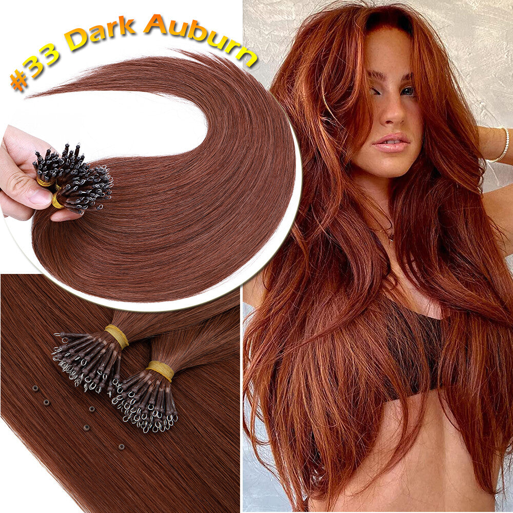 Nano Ring Hair Extensions Thick Straight Human Remy Micro Beads 14-20 Inch