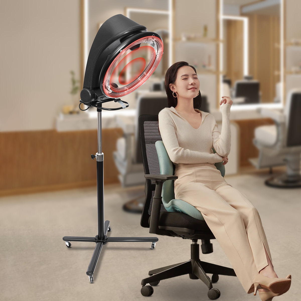 3-in-1 Infrared Hair Dryer & Steamer with Adjustable Height and 4 Wheels for Salon Use