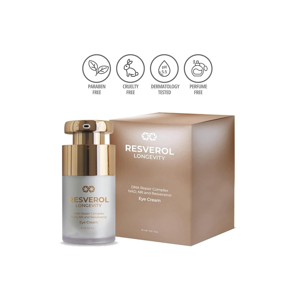 Anti-Aging Eye Cream with Resveratrol & Peptides - Brighten & Hydrate - 15ml