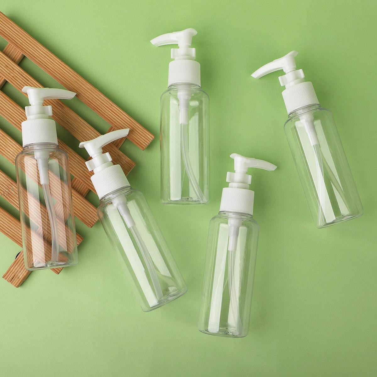 100ml Thickened Transparent Buckle Pump Extrusion Bottle Set for Shampoo