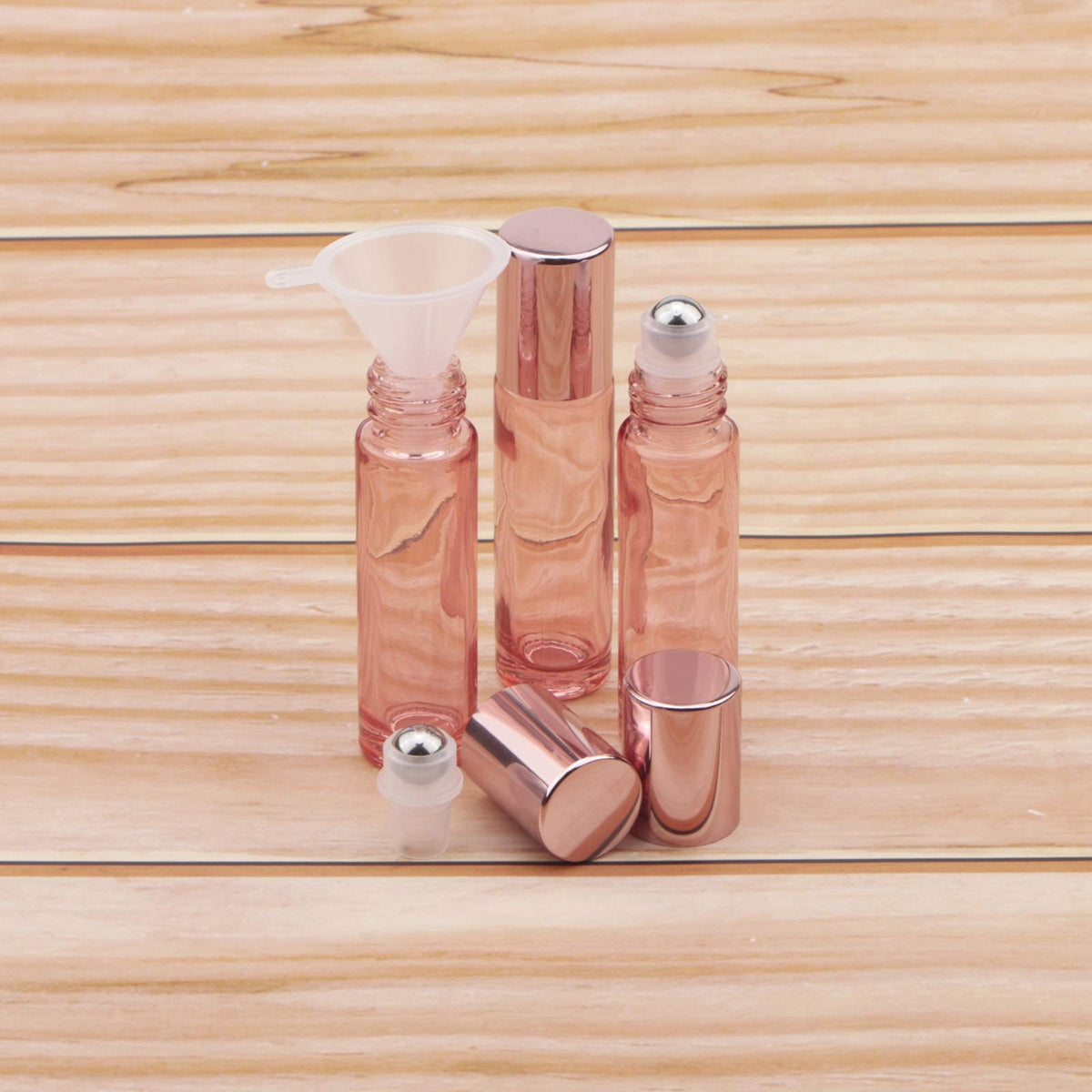 Glass Roller Bottles Set with Rose Gold Caps - 8 Pack 10ml Travel Essential Oil Containers