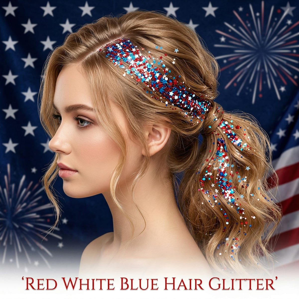 Patriotic Body Glitter Stick for 4th of July & Patriotic Celebrations - Red, Blue, Silver