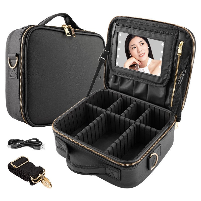 Travel Waterproof Makeup Bag with LED Light Mirror and Handle