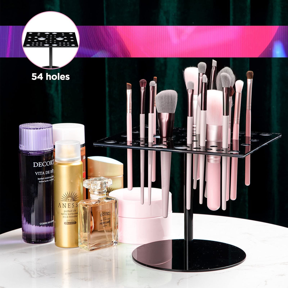 Acrylic Silicone Makeup Brush Drying Rack - Holds 54 Brushes, Collapsible & Portable