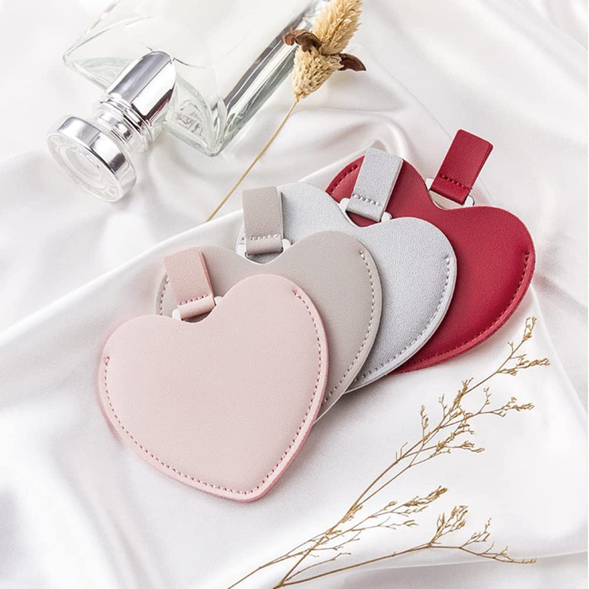 Mini Heart Shaped Stainless Steel Travel Mirror Set with PU Leather Cover - Compact & Shatterproof