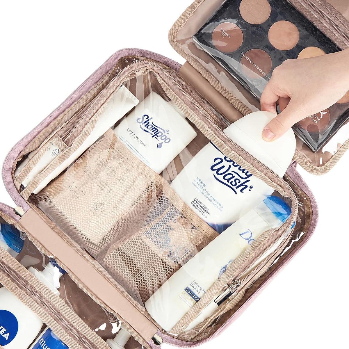 Travel Toiletry Bag for Women Large Capacity Hanging Organizer Peach Pink