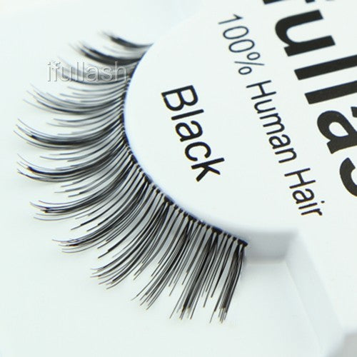 6 or 12 Pairs of 100% Human Hair False Eyelashes - Natural Look, Black