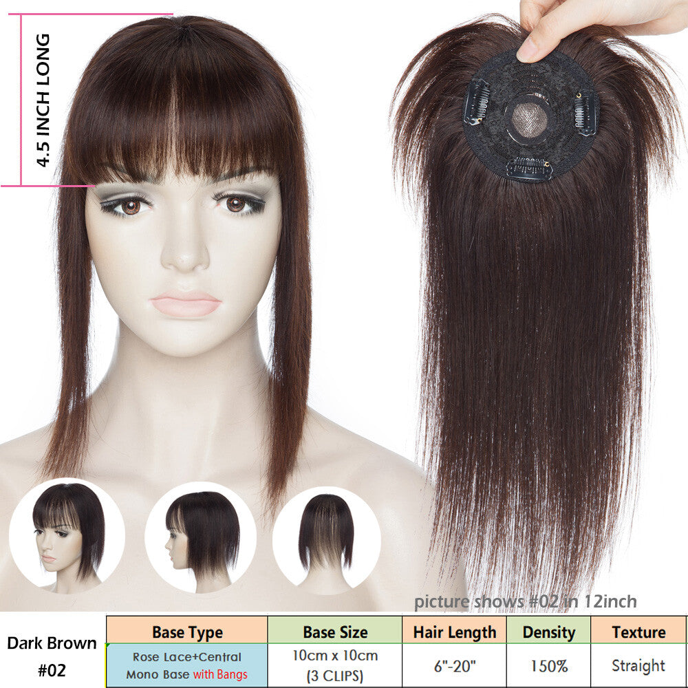 Clip-In Human Hair Topper with Silk Base for Women - Natural Look & Various Sizes