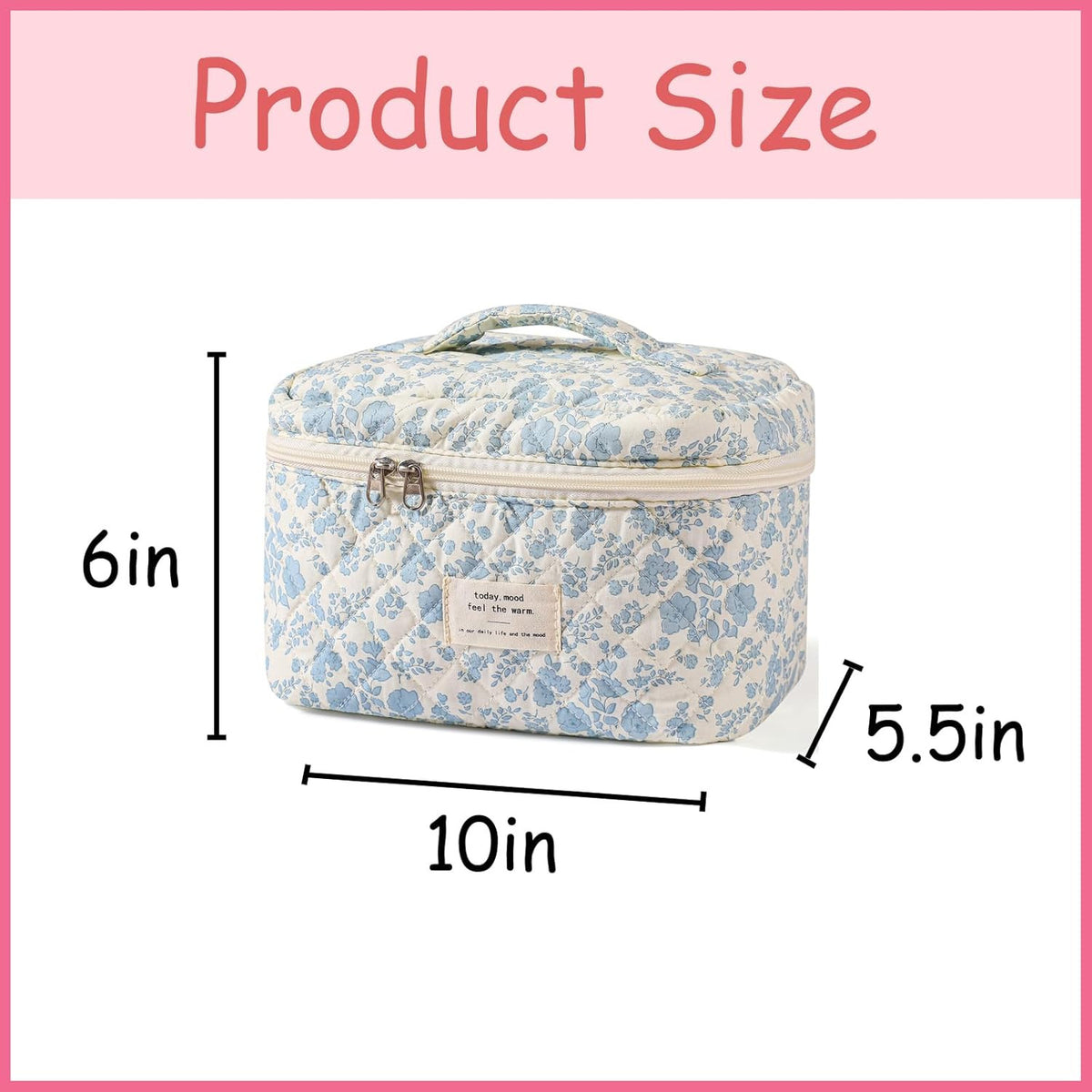 Large Quilted Makeup Bag with Floral Pattern – Travel Cosmetic Organizer for Women