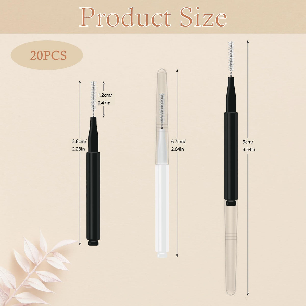 20 Pcs Micro Eyebrow & Eyelash Spoolie Brushes with Caps for Brow Lamination