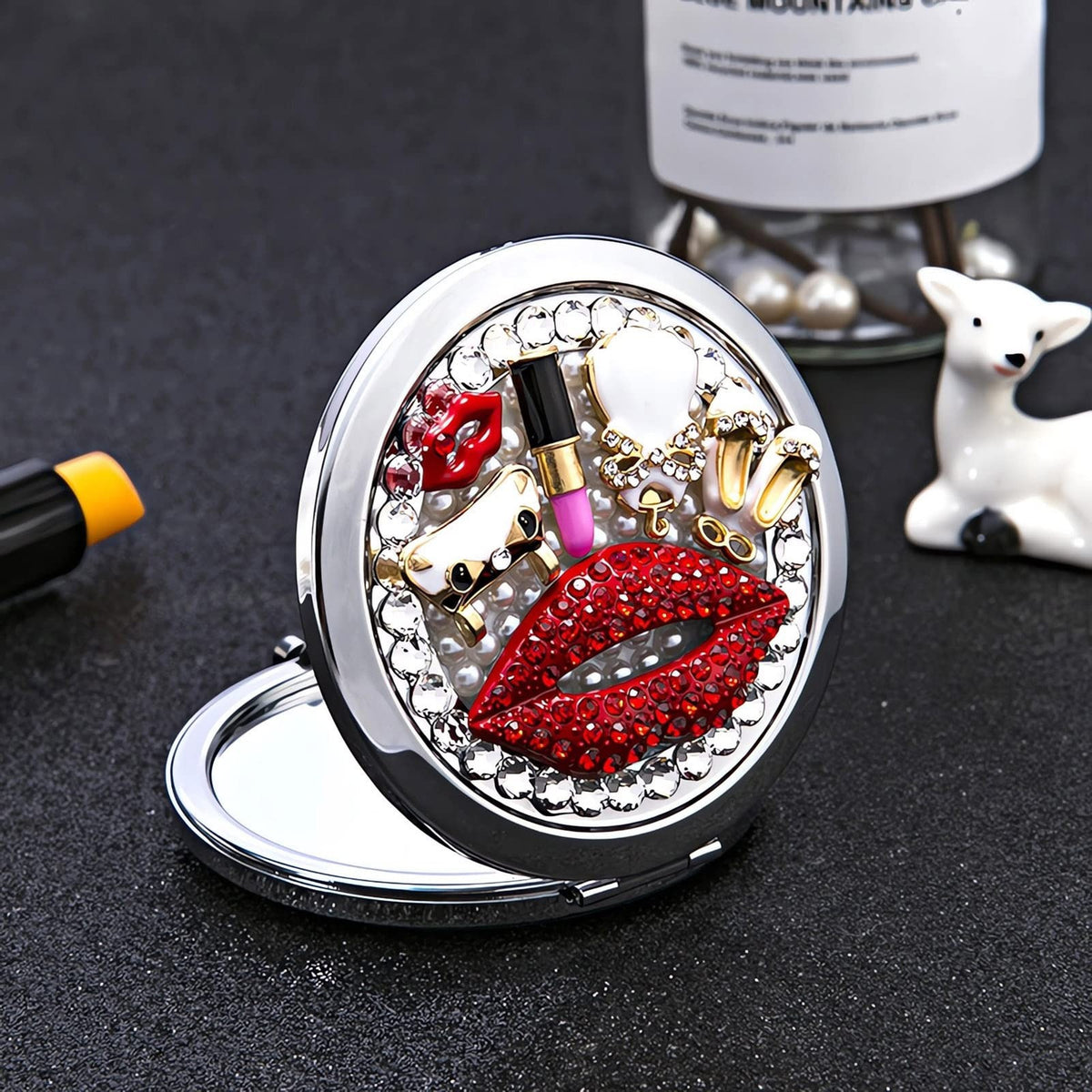 Portable 3-Inch Round Compact Mirror with 1x/2x Magnification for Travel & Makeup