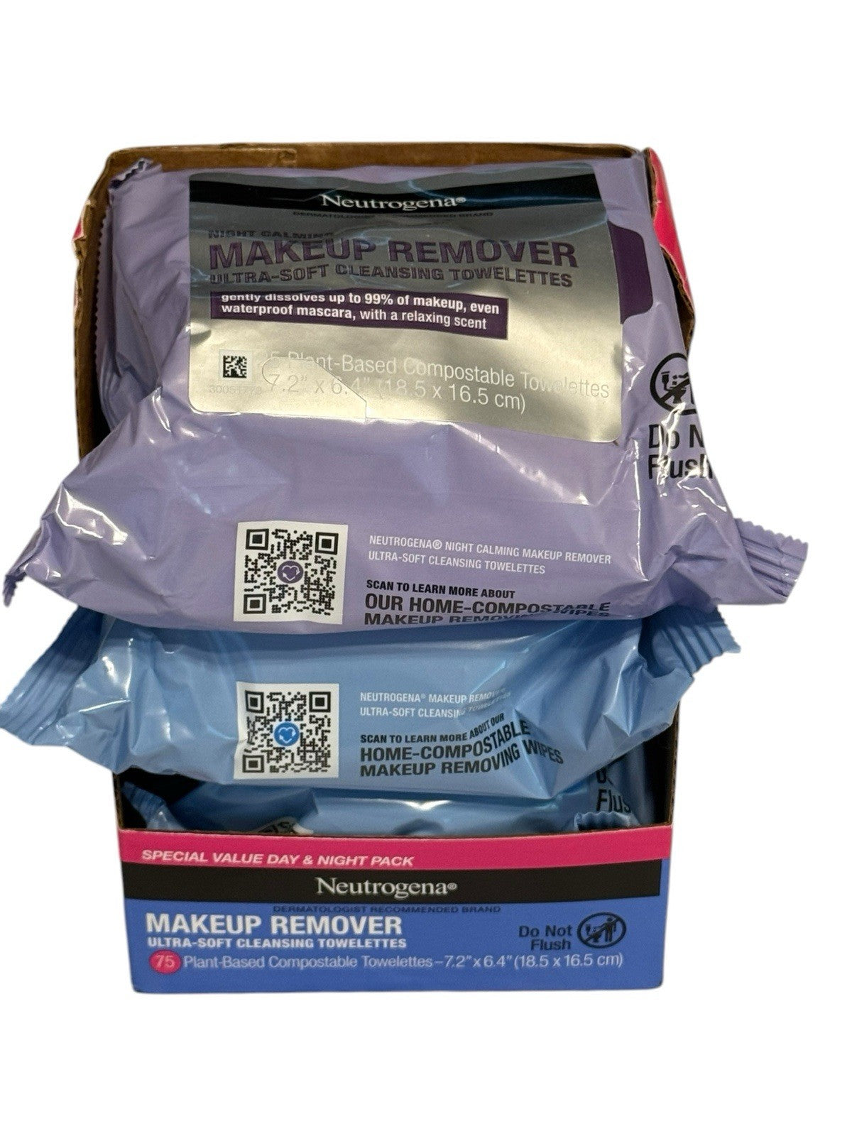 Neutrogena Day & Night Facial Cleansing Wipes - Makeup Remover, 3 Packs of 25