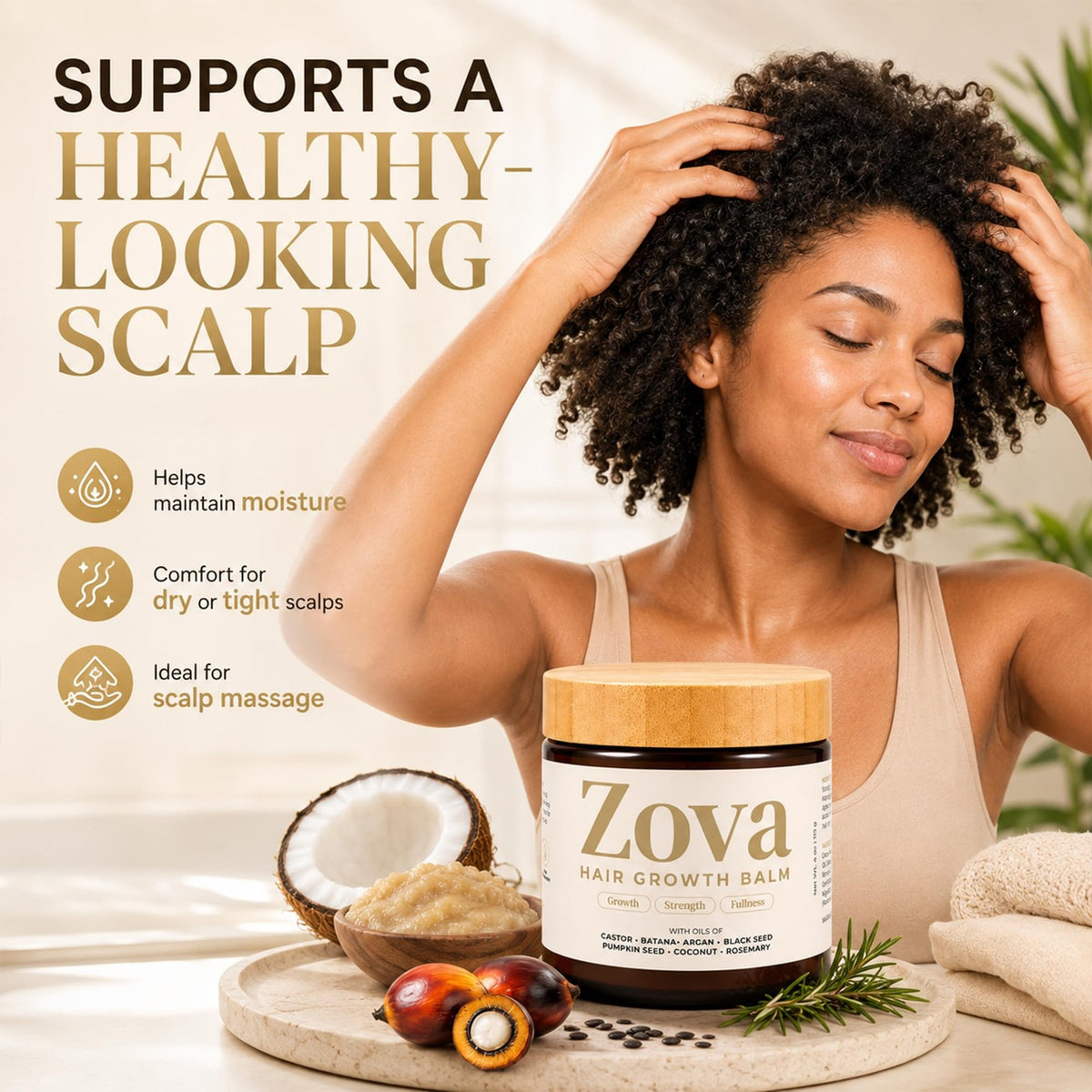 Hair Growth Balm with Castor Argan 4oz - Nourishing Hair Treatment