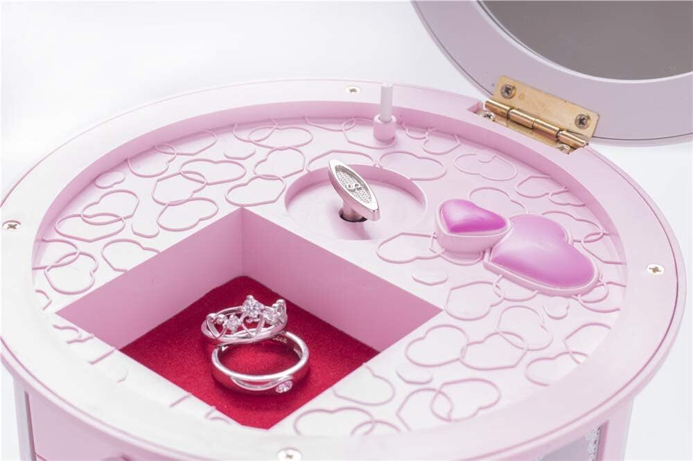 Girls Musical Jewelry Box with Pink Finish and 3 Drawers - Kids Necklace Storage Case