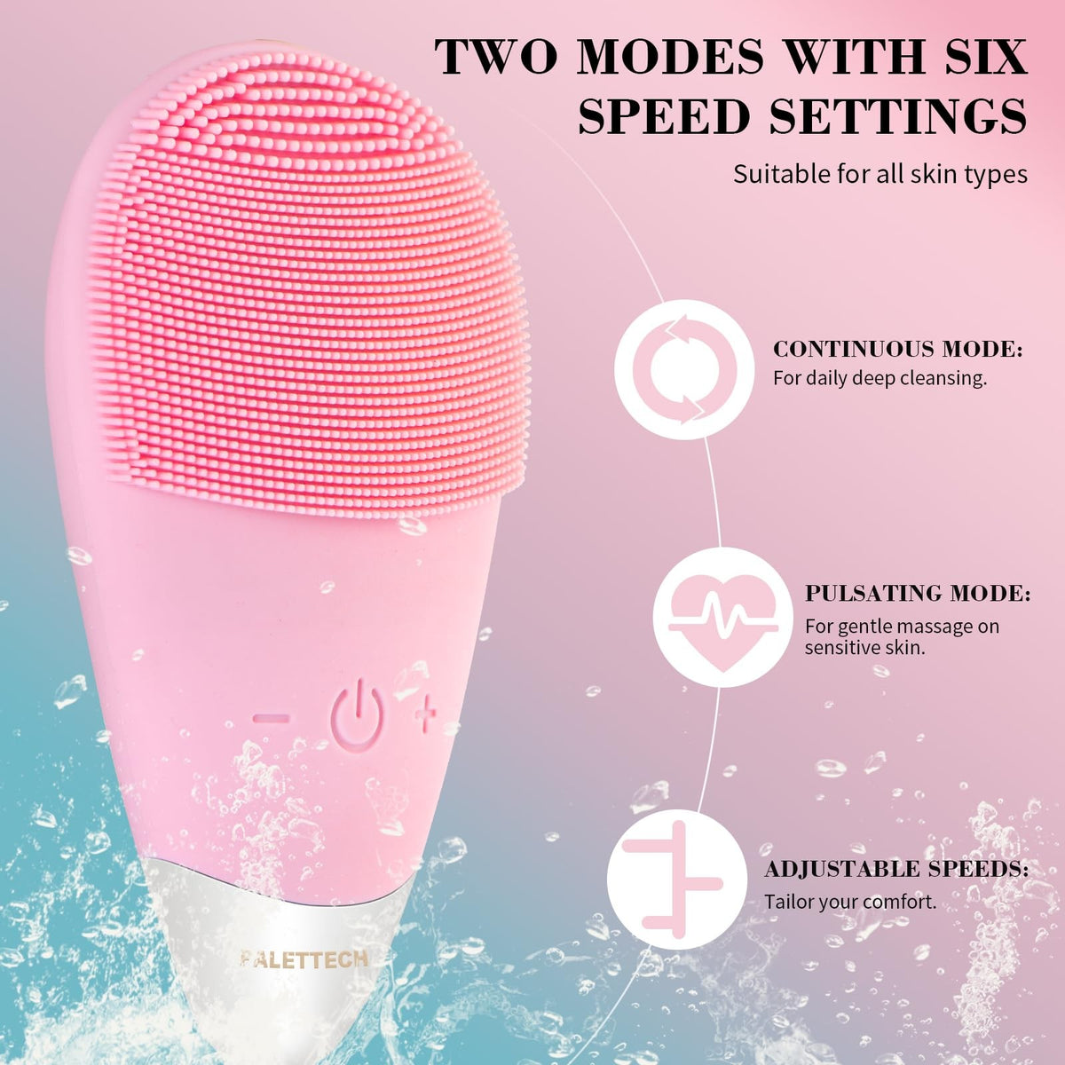 Rechargeable Silicone Facial Cleansing Brush with 5 Pink Modes & Metal Massage Head