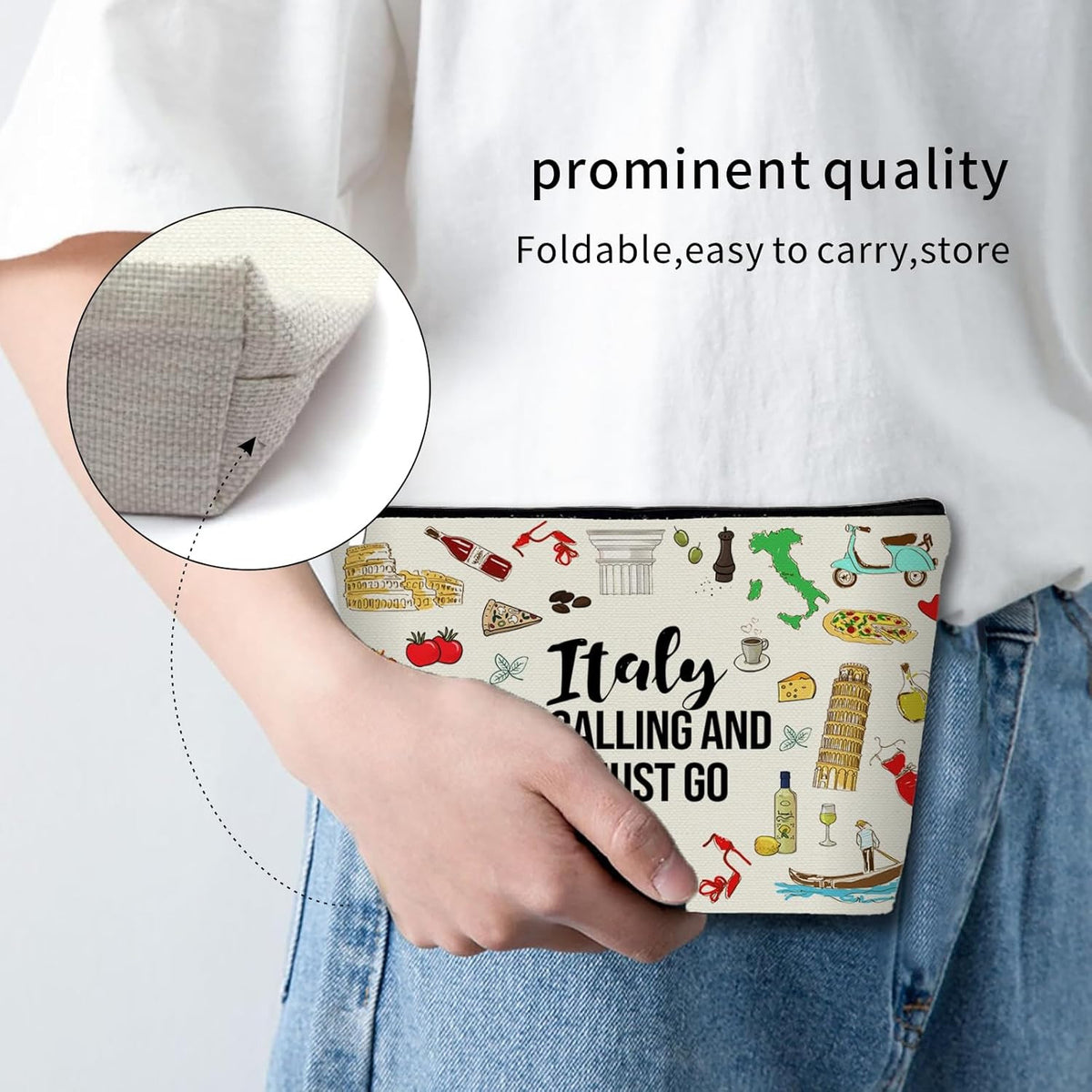 Italy Travel Cosmetic Bag - Waterproof Makeup Organizer for Women & Girls