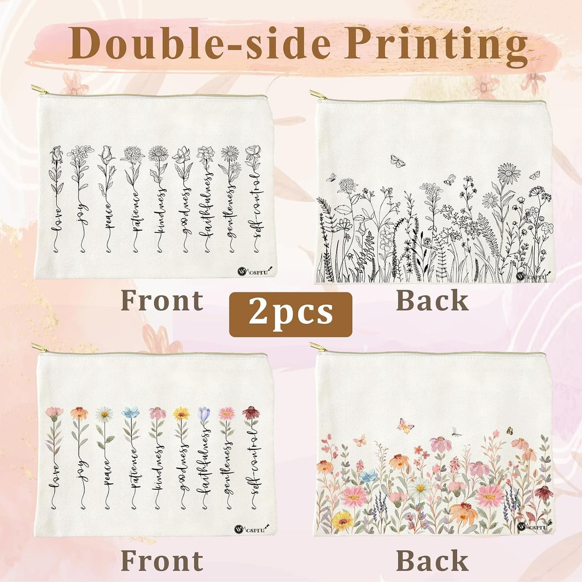 Canvas Cosmetic Bags Set - Cotton Makeup Bags for Travel & Daily Use