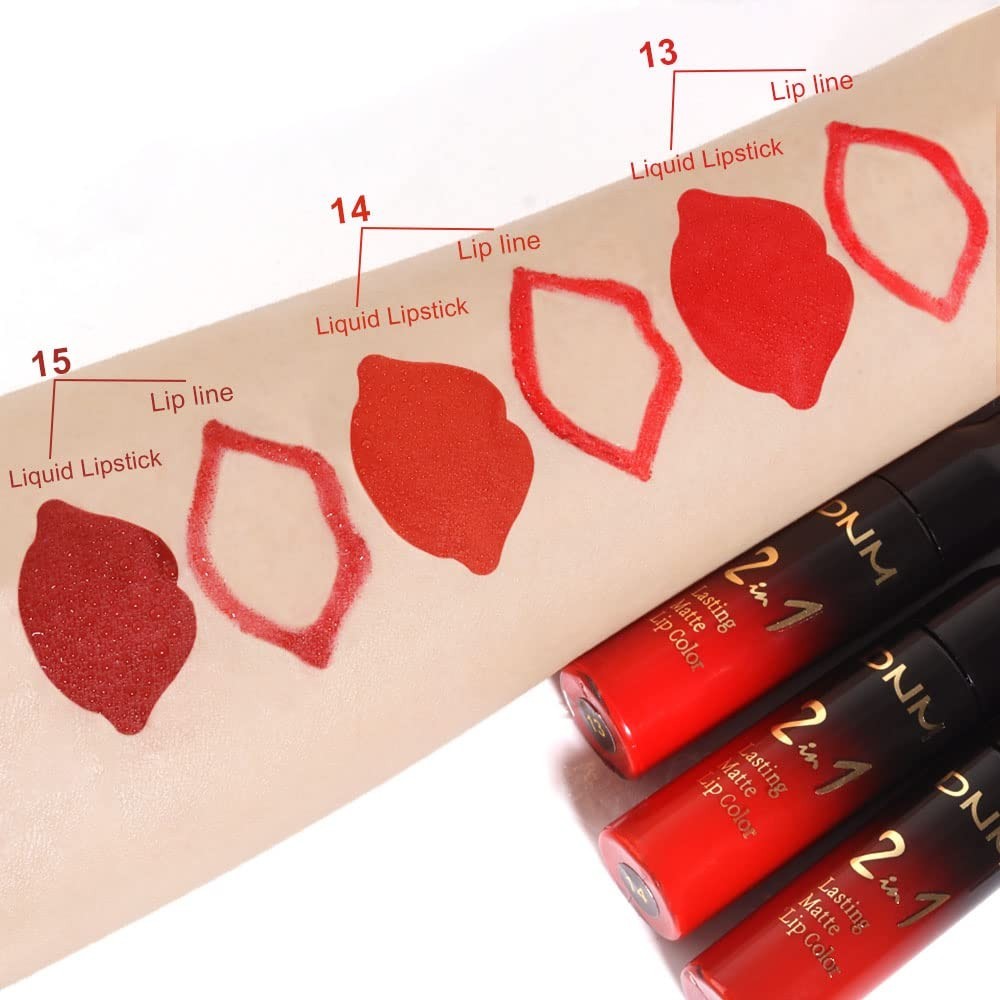 24-Hour Waterproof Lip Set with Lip Liner & Liquid Lipstick - Ruby Red