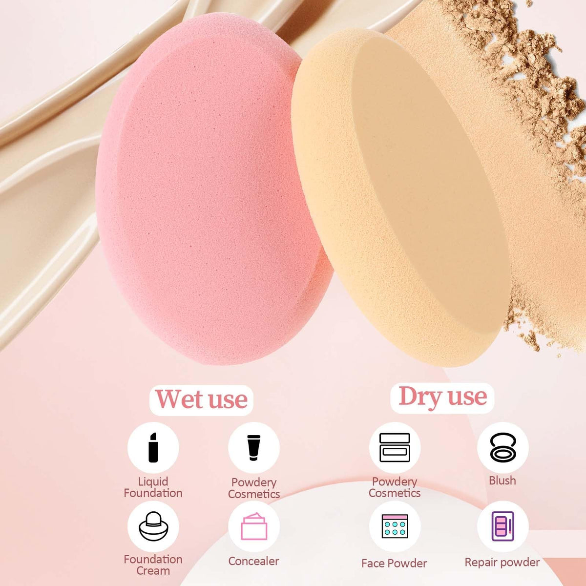 2 Pack Oval Makeup Sponge Set - Professional Foundation & Blush Applicators
