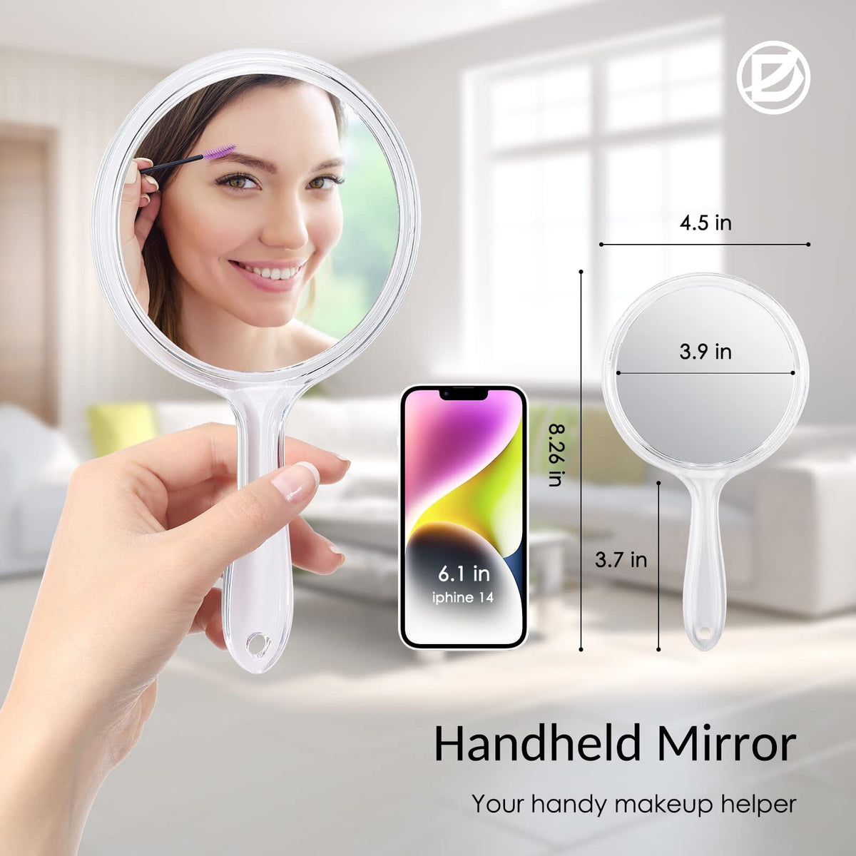 Small Double-Sided Handheld Mirror with Handle - Makeup & Magnifying