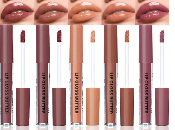 Pink Light Brown Honey Tinted Lip Gloss Set - Nourishing Hydrating Lip Plumper