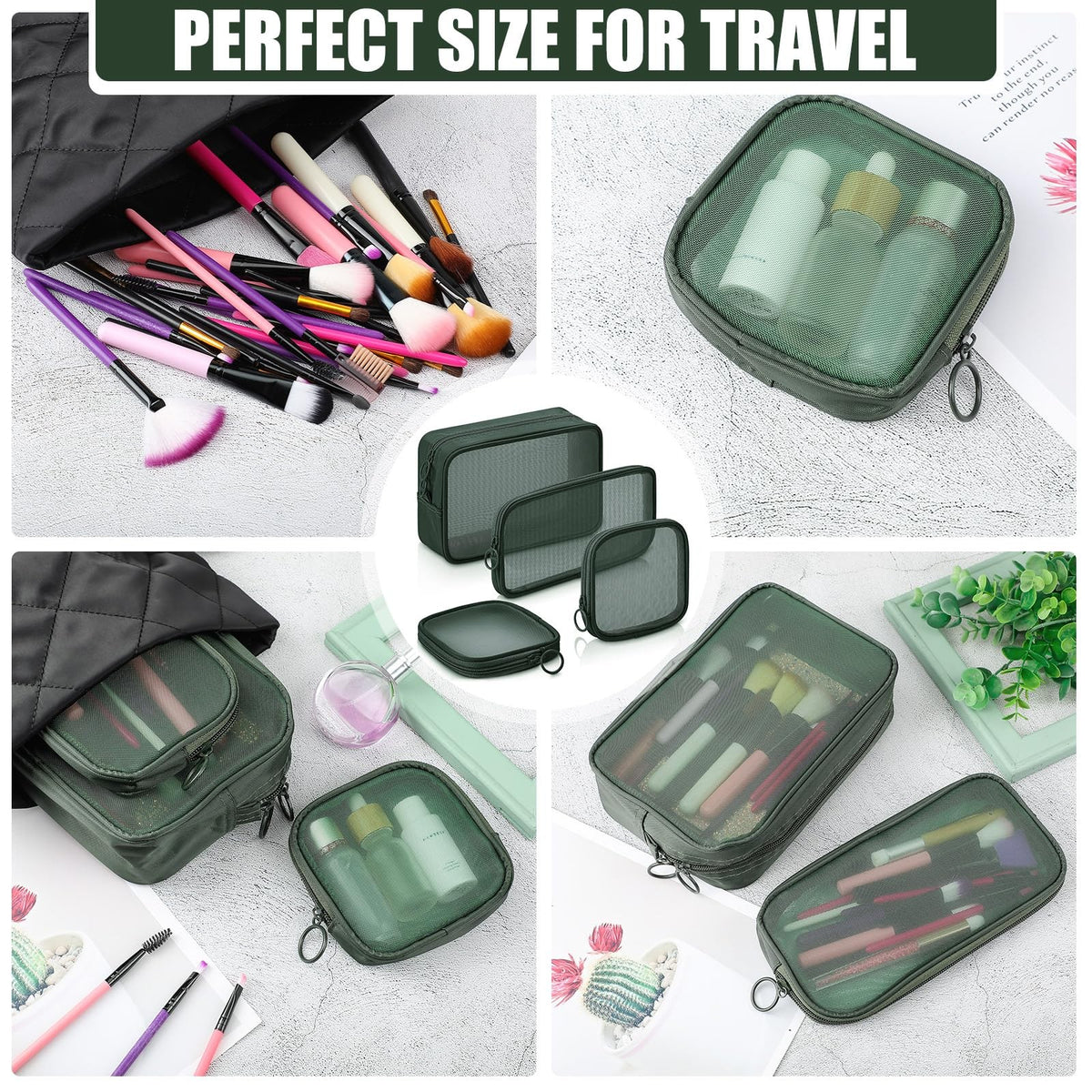 Mesh Makeup and Travel Toiletry Bags Set - 4 Pcs Transparent Nylon Organizers