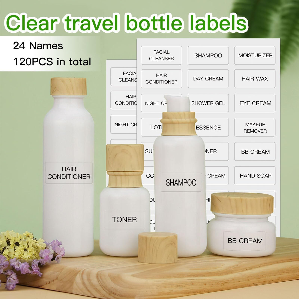 120 Waterproof Travel Toiletry Labels for Cosmetic Jars and Bottles