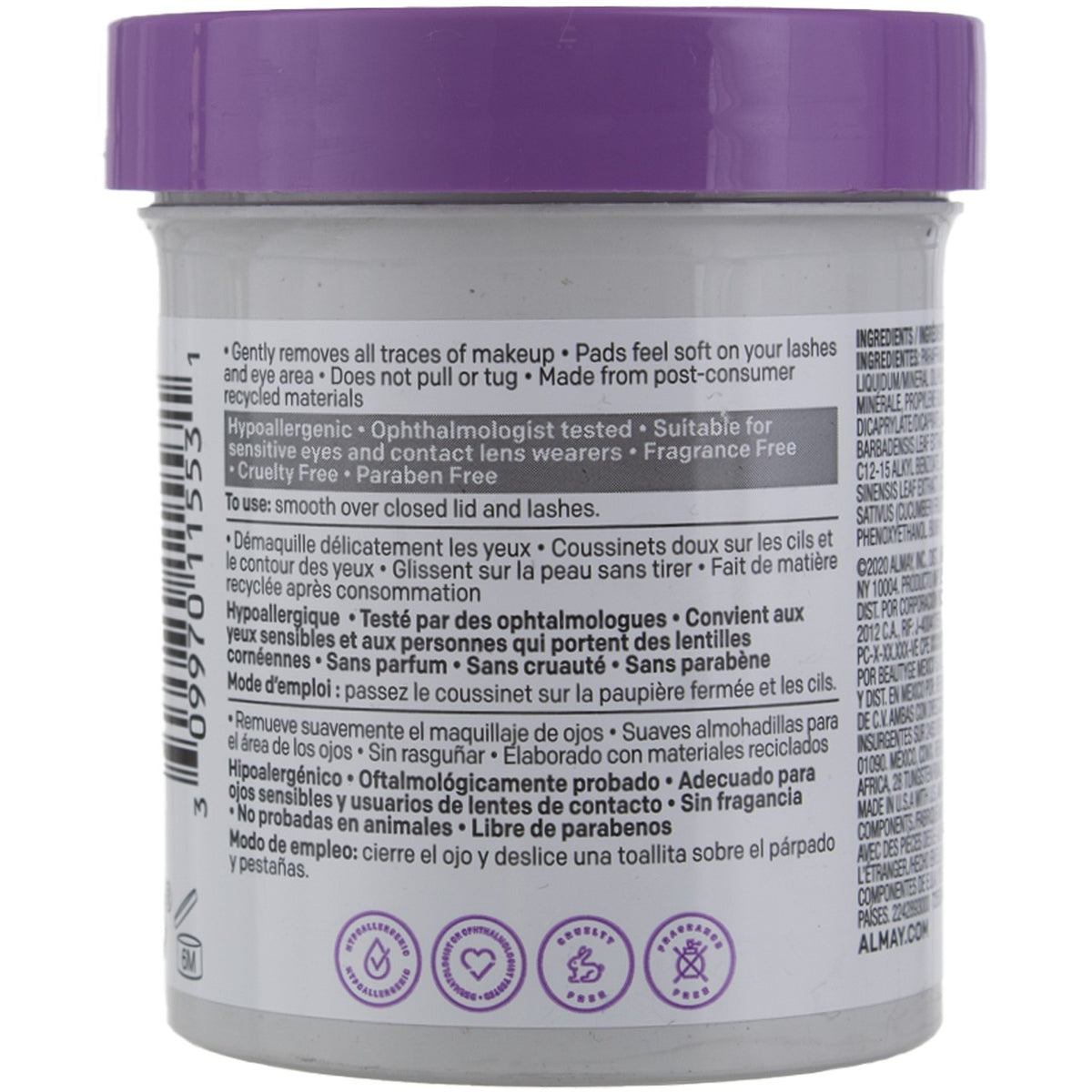 Biodegradable Waterproof Eye Makeup Remover Pads - Gently Remove Longwear & Waterproof Mascara, 80 Count