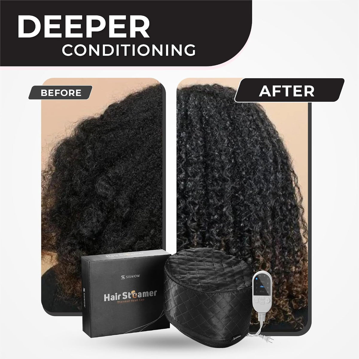 Hair Steamer for Natural Hair - Thermal Deep Conditioning Cap with 10 Adjustable Heat Levels