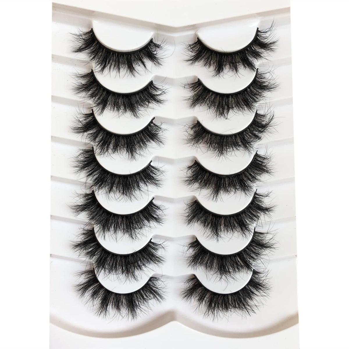 False Eyelashes 8D Faux Mink Wispy Volume 7 Pairs - Black, Handmade, Cruelty-Free