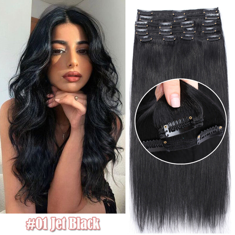 Full Head Clip-In Human Hair Extensions Double Weft Balayage - Thick & Natural